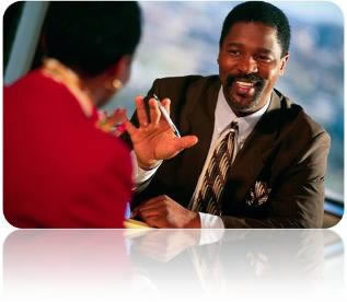Interview Title Graphic - man talking to woman